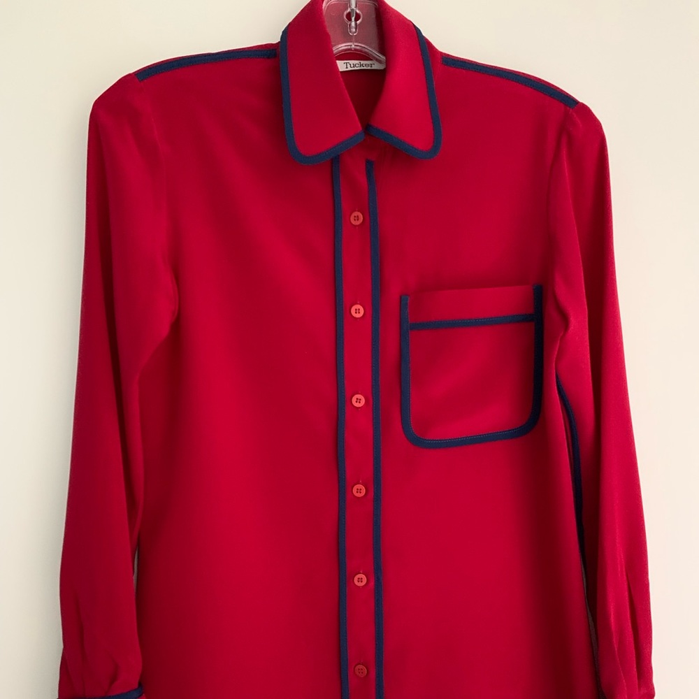 Tucker red Gaby pure silk button up shirt blouse